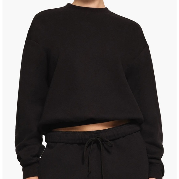 Skims Cotton Fleece Black Crewneck Size Medium - Picture 1 of 5